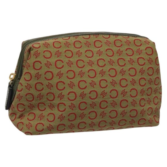 CELINE C Macadam Canvas Accessory Pouch Beige Red gold Auth hk2051 - Picture 1 of 13